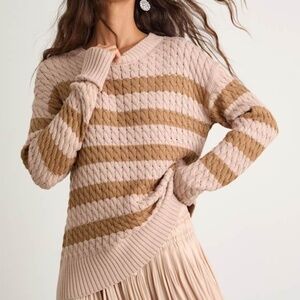 Lulus Navya Blush Striped Cable Knit Tunic Sweater Pink - Size S